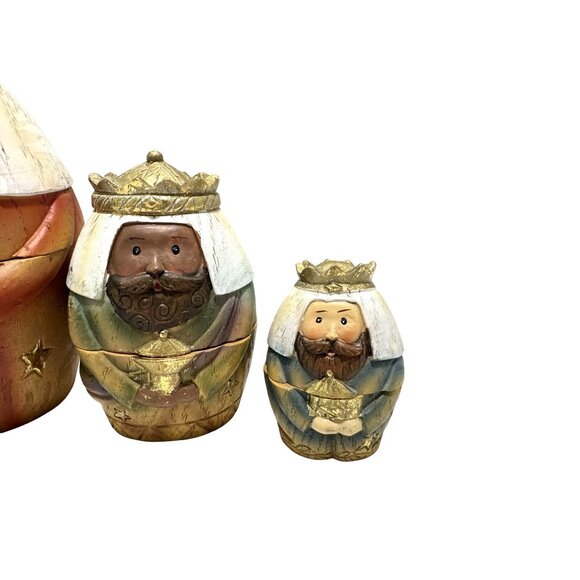 Nativity Scene Nesting Dolls Roman Inc Resin Three 3 Wisemen Vintage - Picture 2 of 10
